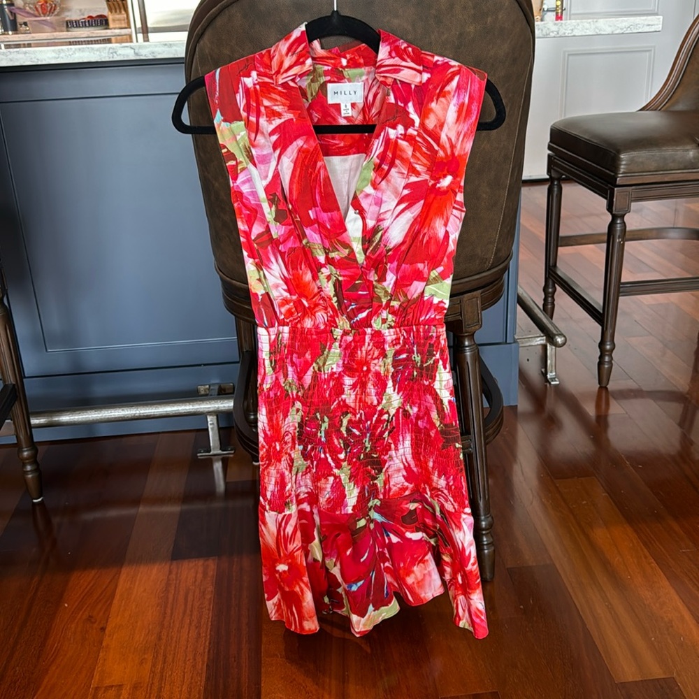 Nearly new Milly red floral cocktail dress